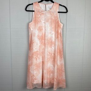 Calvin Klein Peach Pink Floral Print Sleeveless Tank Trapeze Dress Lined 6